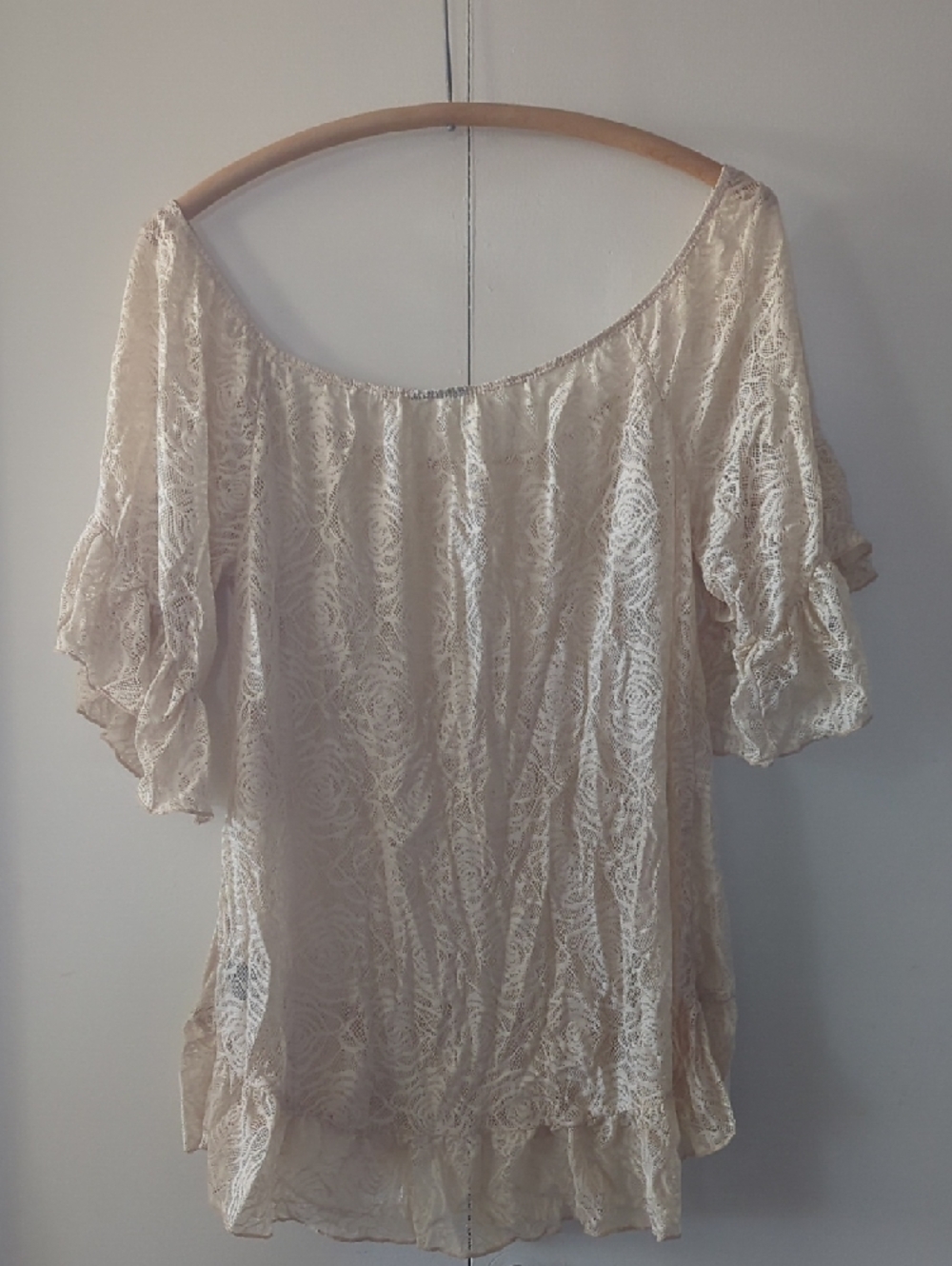 *Lace Ruffle Peasant Top - Cream - Picture 3 of 5